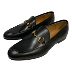 Giày Lười Nam Gucci Black Leather Jordan Horsebit Slip On Loafers Màu Đen Size 39.5