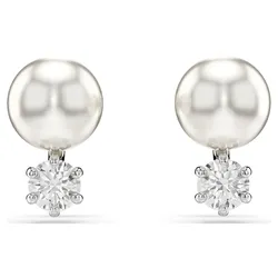 Khuyên Tai Nữ Swarovski Matrix Stud Earrings Crystal Pearl, Round Cut, White, Rhodium Plated 5694225 Màu Trắng