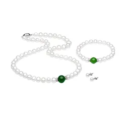 Set Dây Chuyền + Vòng Đeo Tay Nữ Kya Jewel Ngọc Trai Mã Não PS8-X Màu Trắng - Xanh