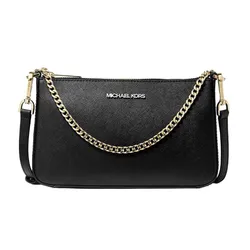 Túi Đeo Chéo Nữ Michael Kors MK Jet Set Medium Saffiano Leather Crossbody Bag 35S0GTVU6L Màu Đen - Vàng