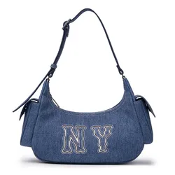 Túi Đeo Vai Nữ MLB Basic Mega Logo Pocket Denim Hobo Bag New York Yankees 3ABQM034N-50INS Màu Xanh