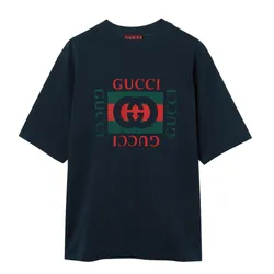 Áo Phông Nam Gucci With Logo Print T-Shirt 784361 XJGKA 4735 Màu Xanh Navy Size S