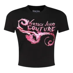 Áo Phông Nữ Versace Jeans Couture Black With Logo Printed 77HAHC00CJ02C899 Tshirt Màu Hồng Đen Size S