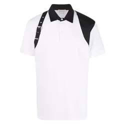 Áo Polo Nam Alexander McQueen White With Strap Polo Shirt 626802 QRX33 9000 Màu Trắng Phối Đen Size XS