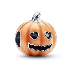 Hạt Vòng Charm Pandora Glow-In-The-Dark Spooky Pumpkin 792291C01 Màu Cam