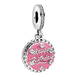 Hạt Vòng Charm Pandora Pink Birthday Cake Dangle 798888C01 Màu Bạc
