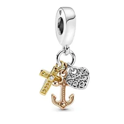 Hạt Vòng Charm Pandora Triple - Tone Cross, Heart & Anchor Dangle 799354C01 Nhiều Màu