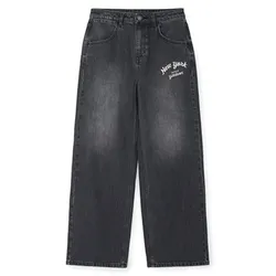 Quần Jean Nữ MLB Varsity Cursive Embroidery Wide Pants New York Yankees 3FDPV0144-50CGS Màu Xám Đen Size XS