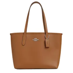 Túi Tote Nữ Coach Small City CT859 Silver/Light Saddle Màu Nâu  