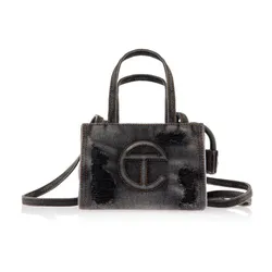 Túi Xách Tay Nữ Telfar Small Denim Shopper Distressed Black Màu Đen