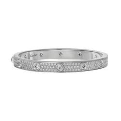 Vòng Đeo Tay Jewery Luxury Love Bracelet Vàng Trắng 18k, 216 Viên Kim Cương Màu Trắng Bạc Size 16