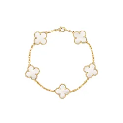 Vòng Đeo Tay Jewery Luxury Vintage Alhambra Bracelet 5 Motifs 18K Màu Vàng Gold Size 9mm
