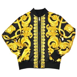 Áo Bomber Nam Versace Baroque Medusa Reversible Blouson Zip Màu Vàng Đen Size 44