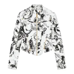 Áo Khoác Bò Nữ Versace Jeans Couture Watercolor Couture Denim Biker Jacket 76HAS461 ES084ENZ 003 Màu Trắng Đen Size 38
