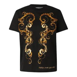 Áo Phông Nữ Versace Jeans Couture Black With Baroque Printed 77HAH6P3JS424G89 Tshirt Màu Đen Vàng Size XS