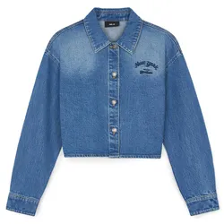 Áo Sơ Mi Nữ MLB Varsity Culsive Embroidered Crop Denim Shirt New York Yankees 3FDRV0144-50INS Màu Xanh Blue Size XS