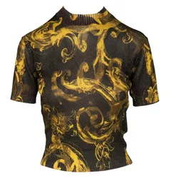 Áo Thun Nữ Versace Jeans Couture 76HAFMN8 CMN45 G89 Maglia Màu Đen Vàng Size S