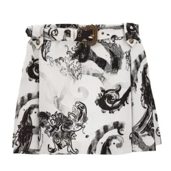 Chân Váy Chữ A Nữ Versace Watercolor Couture Pleated Mini Skirt 76HAE814 NS403 003 Màu Trắng/Đen Size 38
