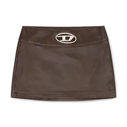 Chân Váy Diesel Leather Mini Skirt With Metal Logo A149590BNDR7ES Màu Nâu Size 38