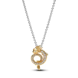 Dây Chuyền Pandora Moments Mạ Vàng 14K Hình Rồng Đính Đá 363070C01 Màu Vàng Trắng