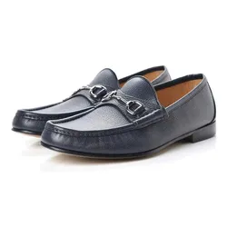 Giày Lười Nam Gucci Leather Loafer 367762 Màu Xanh Navy Size 41