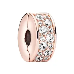 Hạt Vòng Charm Pandora Clear Pavé Clip Charm 781817CZ Màu Vàng Hồng