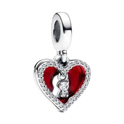 Hạt Vòng Charm Pandora Red Heart & Keyhole Double Dangle Charm 793119C01 Màu Bạc Đỏ
