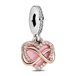 Hạt Vòng Charm Pandora Sparkling Infinity Heart Dangle Charm 788878C01 Màu Vàng Hồng