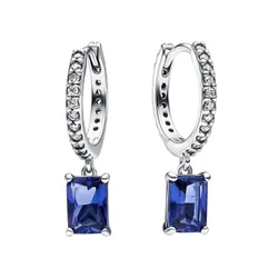 Khuyên Tai Nữ Pandora Blue Rectangular Sparkling Hoop Earrings 292381C01 Màu Bạc Xanh
