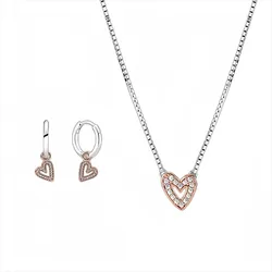 Set Dây Chuyền Khuyên Tai Pandora Mạ Vàng Hồng 14K