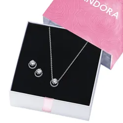 Set Dây Chuyền Khuyên Tai Pandora Sparkling Round Cut B802398