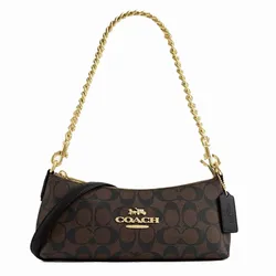 Túi Đeo Vai Nữ Coach Charlotte Shoulder Bag In Signature Canvas Coffee Brown CL405 Màu Nâu Đen  