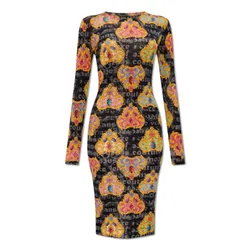 Váy Body Nữ Versace Jeans Couture Multicolour Dress With Long Sleeves 76HAO938 JS343 G89 Màu Đen/Vàng Size 40