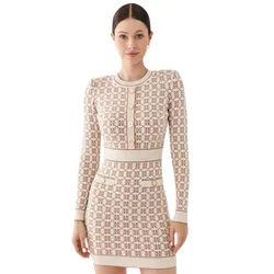 Váy Len Nữ Elisabetta Franchi In Beige AM 94Q 36E2 V550 Màu Be Phối Trắng Size 38