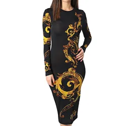 Váy Body Versace Jeans Couture 76HAO9P8 JS346 G89 Slim Fit Màu Đen Vàng Size 38