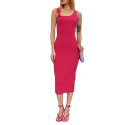 Váy Body Versace Jeans Couture Stretch Cotton Baroque Buckle Midi Dress 76HAO947 J0004 401 Màu Hồng Size 38