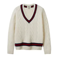 Áo Len WHOAU Tilden V-neck Cable Sweater WHKAE4T32U Màu Trắng Kem