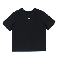 Áo Phông Nữ SMFK Black With Cross Flower Logo Printed DT002B Tshirt Màu Đen Size M