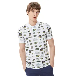 Áo Polo Nam Lacoste Men's Slim Fit Printed PH0354 - 54B Màu Trắng Họa Tiết Size 3