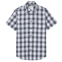Áo Sơ Mi Nam Ngắn Tay Lacoste Men's Short Sleeve Plaid Shirt CH3749 KBR Màu Đen Trắng Size 39