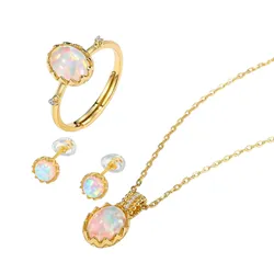 Combo Dây Chuyền, Khuyên Tai, Nhẫn Nữ LiLi Jewelry Đính Đá Opal Hình Quả Trứng LILI_287165 Màu Vàng Hồng