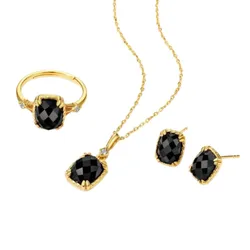 Combo Dây Chuyền + Khuyên Tai + Nhẫn Nữ Lili Jewelry Đính Mã Não Đen LILI_878118 Màu Vàng Đen