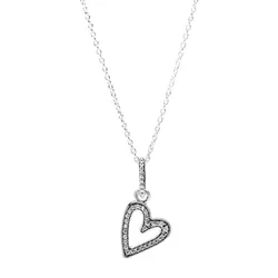Dây Chuyền Pandora Sparkling Freehand Heart Pendant Necklace Màu Bạc