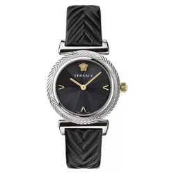 Đồng Hồ Nữ Versace Quartz VERE01620 V-Motif Black Dial Black Leather 35mm Màu Đen