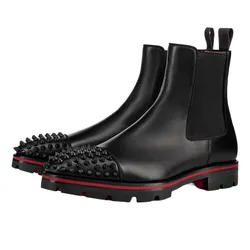 Giày Boot Nam Christian Louboutin Melon Spikes Leather Chelsea Boot Màu Đen N-QL Si