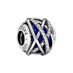 Hạt Vòng Charm Nữ Pandora Abstract Silver With Royal Blue Crystal And Clear Cubic Zirconia 796361NCB Màu Bạc Xanh
