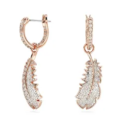 Khuyên Tai Nữ Swarovski Idyllia Drop Earrings Feather White, Rose Gold Tone Plated 5663486 Màu Trắng/ Vàng Hồng