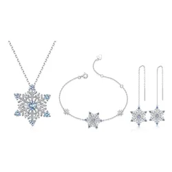 Set Dây Chuyền + Vòng Đeo Tay + Khuyên Tai Nữ LiLi Jewelry Hình Bông Tuyết Đính Đá Spinel, Đá CZ Màu Bạc/Xanh
