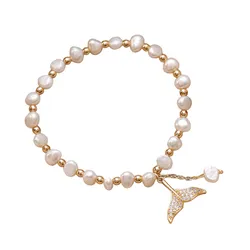 Vòng Đeo Tay Nữ Kya Jewel Dancing Pearl Tail PB13 Màu Trắng/Vàng