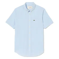 Áo Sơ Mi Cộc Tay Nam Lacoste Regular Fit Gingham Check Shirt CH2879 F6Z Màu Xanh Kẻ Size 39